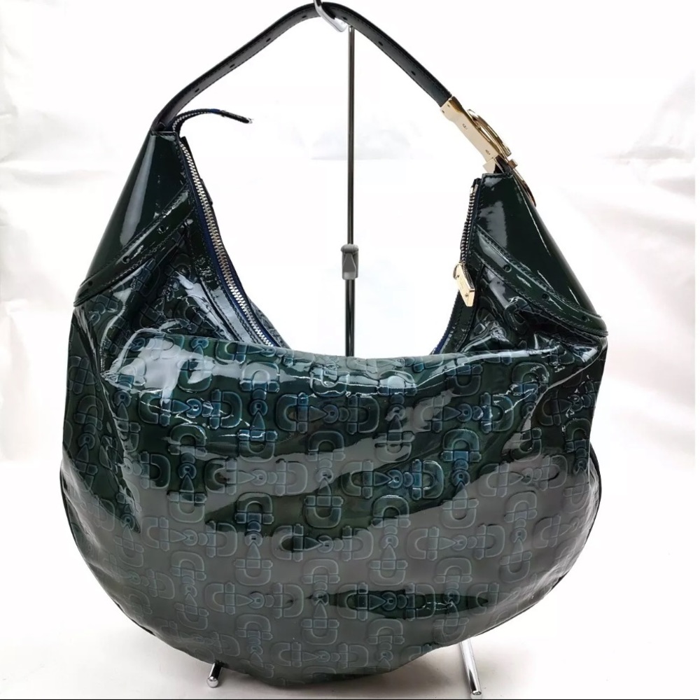 Gucci Dark Green Patent Leather Hobo Bag